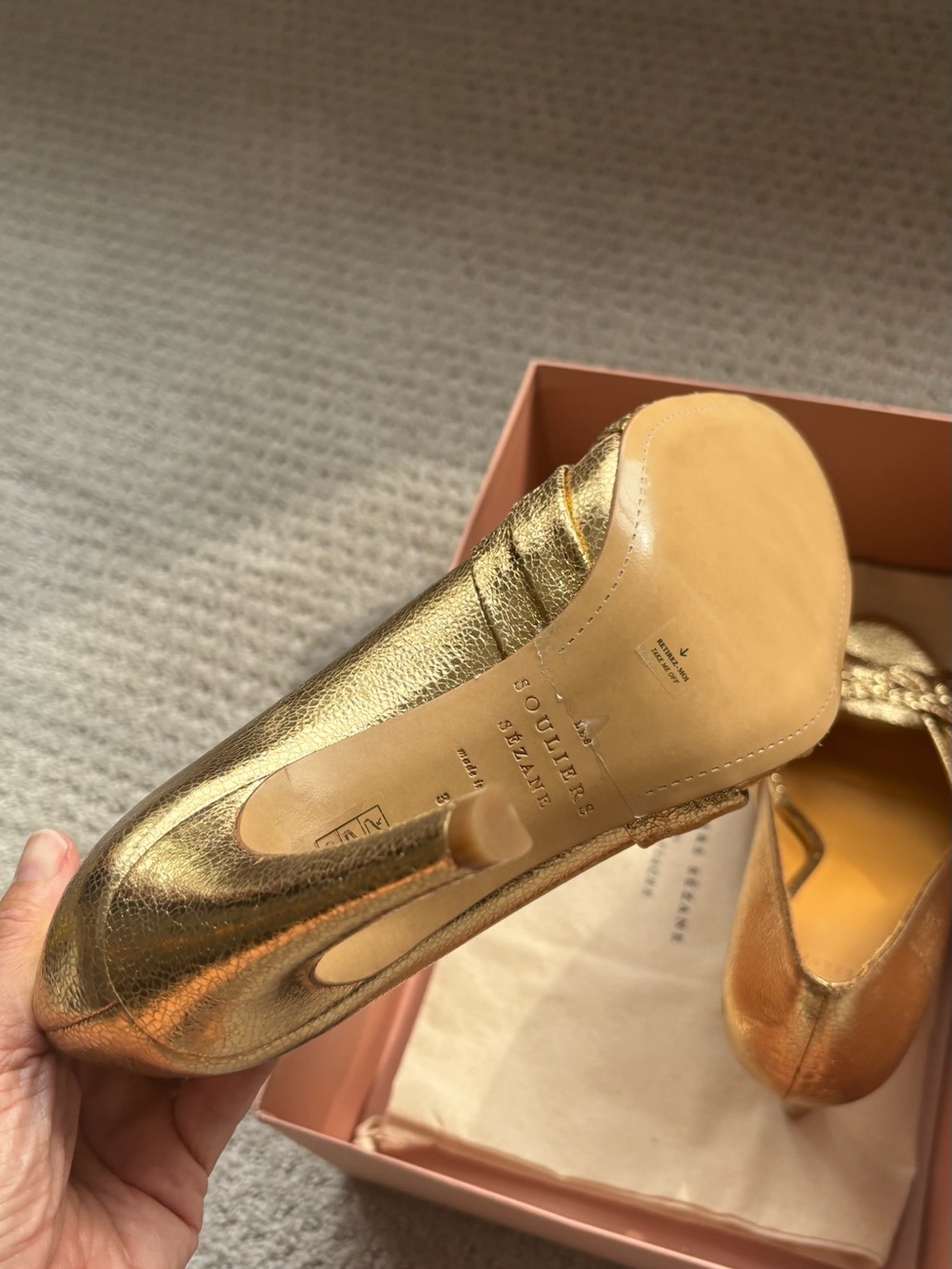 Sezane Metallic Gold Braided Peep-Toe Pumps - Picture 4 of 12